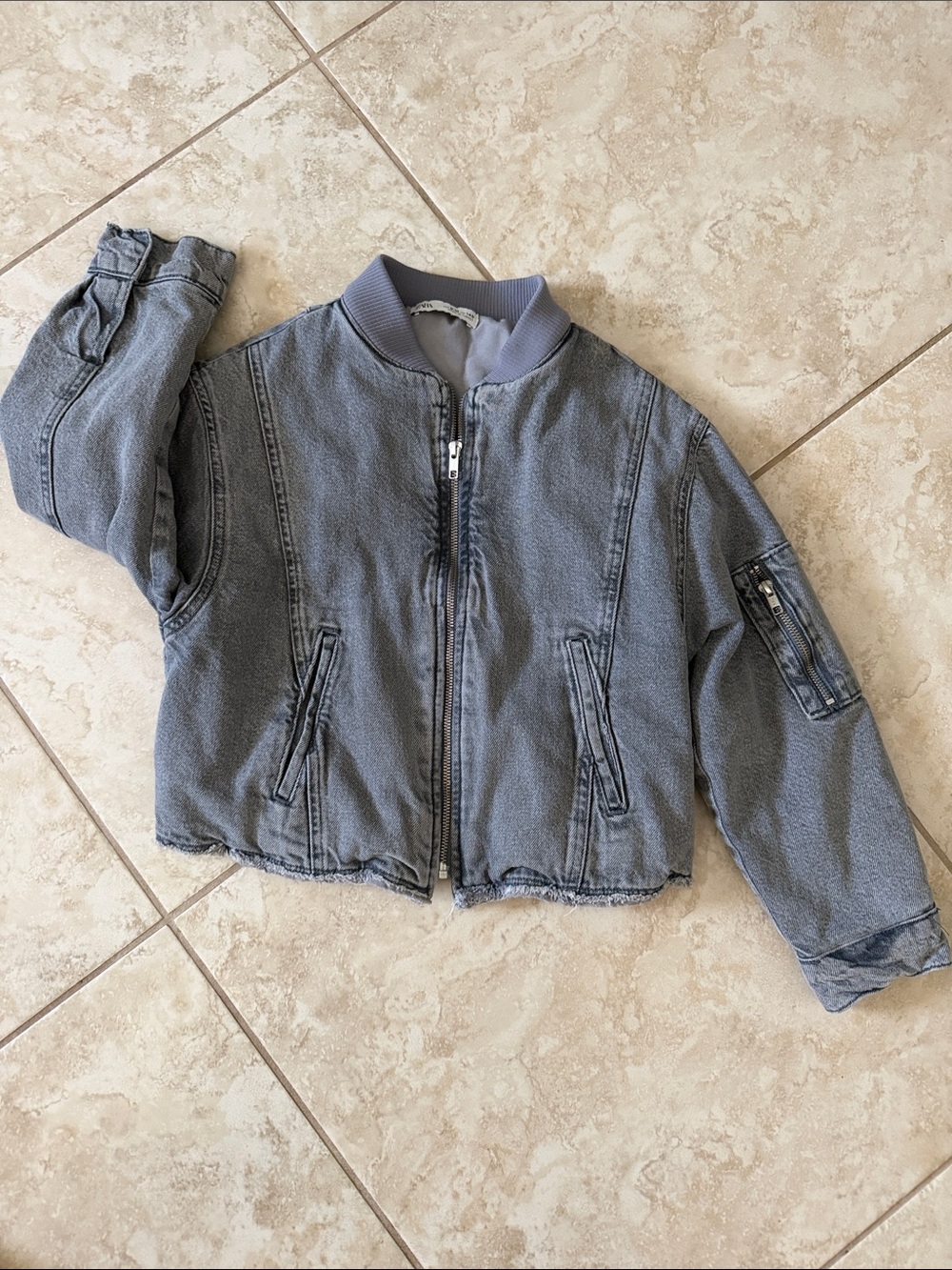 Zara Kids Gray Denim-Style Bomber Jacket